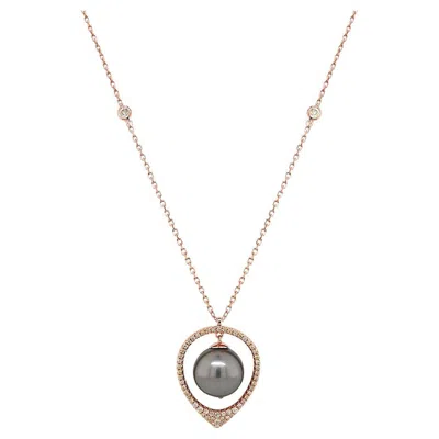 Pre-owned Unbranded Black Tahitian Pearl & Fancy Diamonds 18k Rose Gold Pendant Necklace In Red