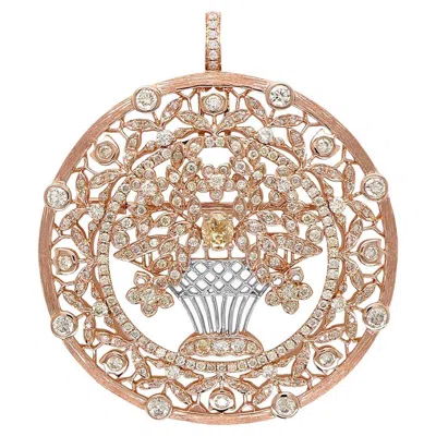 Pre-owned Unbranded Blooming Vase Basket Of Flowers Floral Prosperity Diamonds 18k Rose Gold Pendant In Red