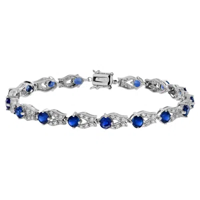 Pre-owned Unbranded Blue Sapphire & Diamond Vintage Inspired Antique Style Link White Gold Bracelet