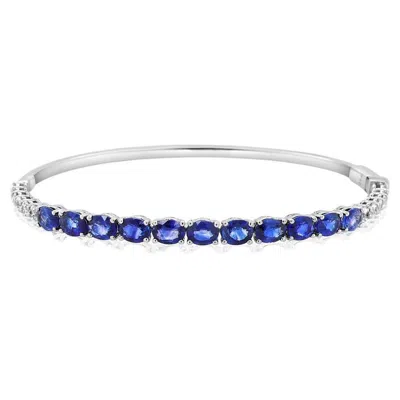 Pre-owned Unbranded Blue Sapphire Light Blue Sapphire 18k White Gold Chic Bangle Bracelet