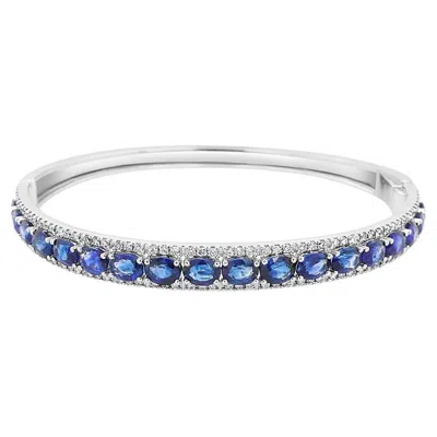 Pre-owned Unbranded Blue Sapphire White Diamond 18k White Gold Chic Bangle Bracelet