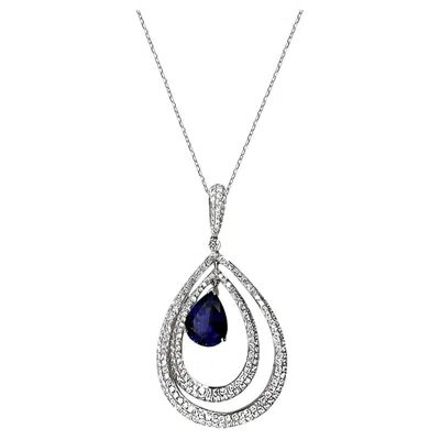 Pre-owned Unbranded Blue Tanzanite & White Diamond 18k White Gold Pendant Necklace
