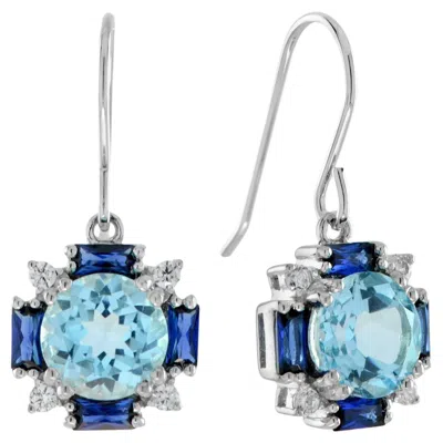Pre-owned Unbranded Blue Topaz & Blue Sapphire Diamond Vintage Style Dangle 14k White Gold Earrings