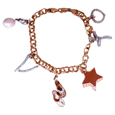 Pre-owned Unbranded Caribbean Keepsake Natural Diamonds Charm Bracelet 14kt Gold 12457* In Multi