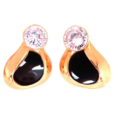 Pre-owned Unbranded Carved Jet Black Onyx Stud Earrings 14kt Gold 12626 White Stone*