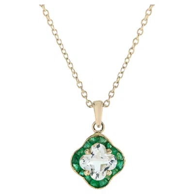 Pre-owned Unbranded Casa Blanca Lily Cut White Topaz & Green Emerald Yellow Gold Pendant Necklace