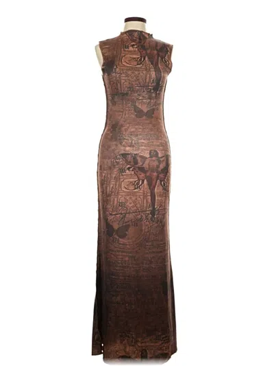 Pre-owned Unbranded Casual Dress In Brown
