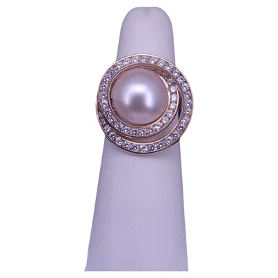 Pre-owned Unbranded Classic Pearl Ring With Diamond Accents In 14k Yellow Gold