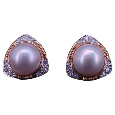 Pre-owned Unbranded Clip On Earrinsg With Pearl In 14k Yellow Gold & Diamonds