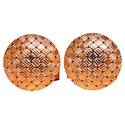 Pre-owned Unbranded Cross Hatch Deco Round Raised Dome Button Cufflinks 14kt Gold 12366 In Multi