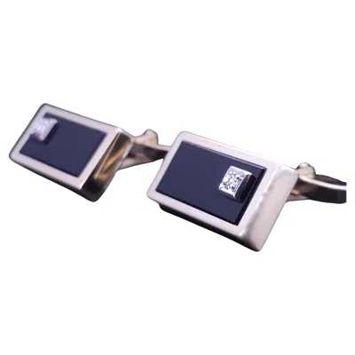 Pre-owned Unbranded Cufflinks 14k Yellow Gold With Black Onyx And Diamond