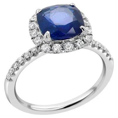 Pre-owned Unbranded Cushion Shape Blue Sapphire & White Diamond Halo 18k White Gold Ring