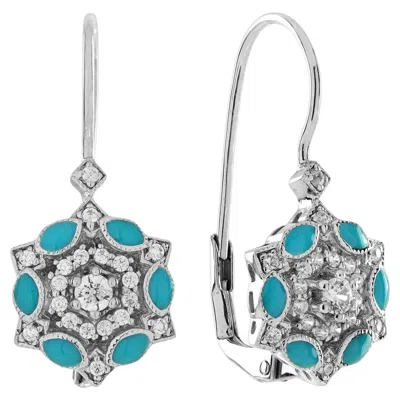 Pre-owned Unbranded Diamond & Black Enamel Art Deco Style Floral Flower 14k White Gold Drop Earrings