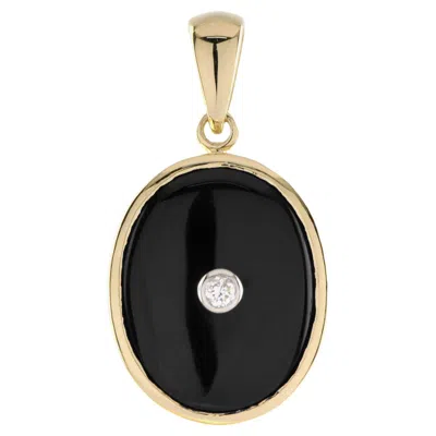 Pre-owned Unbranded Diamond & Black Onyx Art Deco Style Oval Shape 9k Gold Pendant