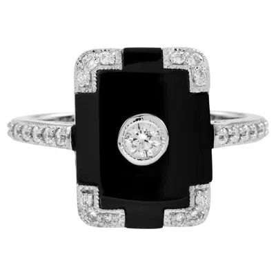 Pre-owned Unbranded Diamond & Black Onyx Vintage Inspired Art Deco Style White Gold Ring