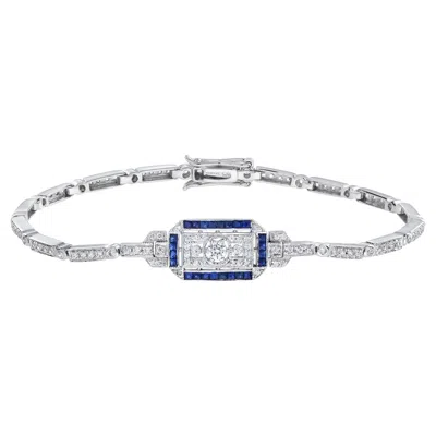 Pre-owned Unbranded Diamond & Blue Sapphire Art Deco Style White Gold Bracelet