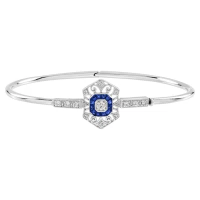 Pre-owned Unbranded Diamond & Blue Sapphire Vintage Inspired Art Deco Style Openwork Bangle