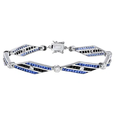 Pre-owned Unbranded Diamond & Blues Sapphire And Black Onyx Art Deco Style 14k White Gold Bracelet