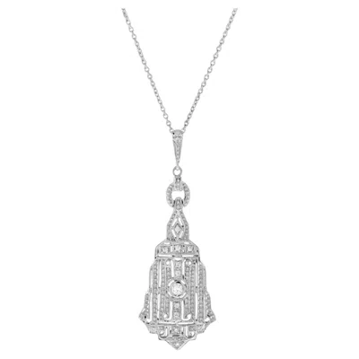 Pre-owned Unbranded Diamond Art Deco Style 14k White Gold Chandelier Motif Pendant Necklace