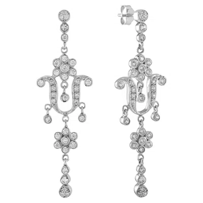 Pre-owned Unbranded Diamond Edwardian Style Floral Dangle 14k White Gold Drop Earrings