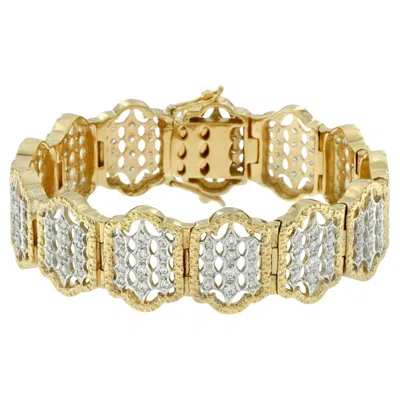 Pre-owned Unbranded Diamond Moroccan Style Motif 14k White Yellow Two Tone Gold Bracelet