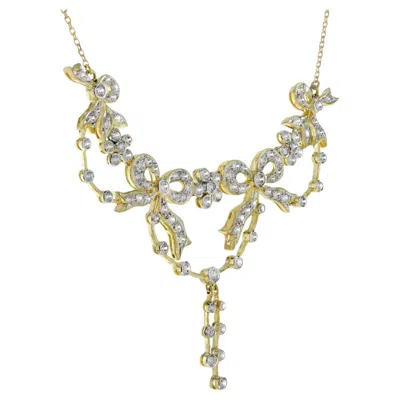 Pre-owned Unbranded Diamond Vintage Style Ribbon Floral Necklace In Multi