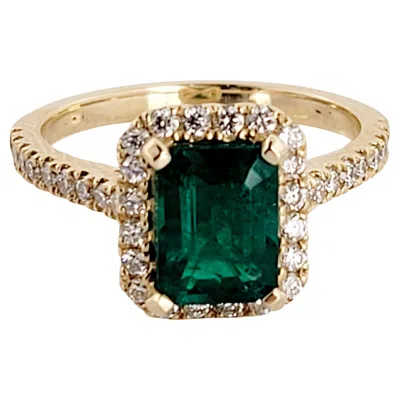 Pre-owned Unbranded Emerald Cut Emerald Ring With White Diamond And 14k Yellow Gold