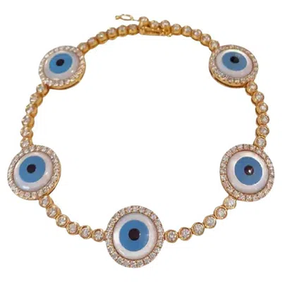 Pre-owned Unbranded Evil Eye Diamond Bracelet In Rose Gold In Red