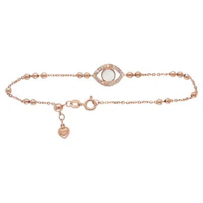 Pre-owned Unbranded Evil Eye White Pearl & Fancy Diamond 18k Rose Gold Bead Link Chain Bracelet
