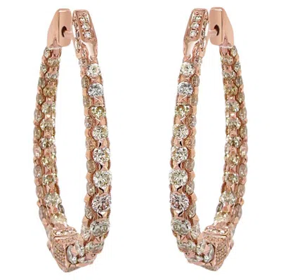 Pre-owned Unbranded Fancy Diamond 18k Rose Gold Drop Style Unique Hoop Large Earrings In Red