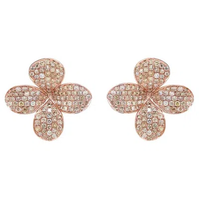 Pre-owned Unbranded Fancy Diamond Pave Set Clover Petals 18k Rose Gold Earrings In Red