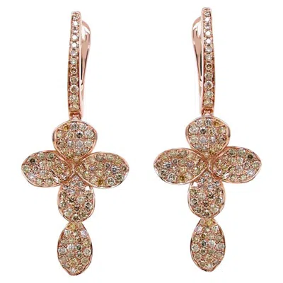 Pre-owned Unbranded Fancy Diamond Pave Set Flower Petals 18k Rose Gold Cross Earrings In Red