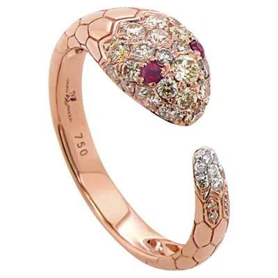 Pre-owned Unbranded Fancy Diamond Ruby & White Diamond 18k Rose Gold Snake Ring