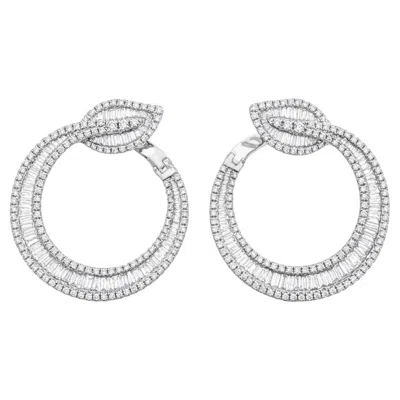 Pre-owned Unbranded Fine 18 Karat White Gold 1.95 Carat Natural Diamonds Leaf Hoop Earrings