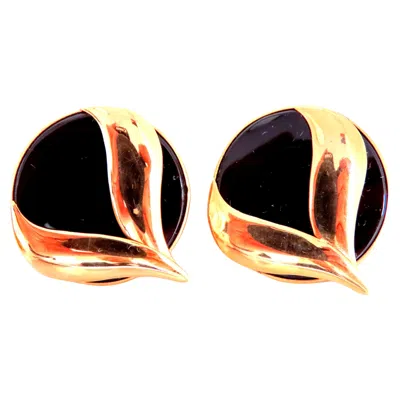 Pre-owned Unbranded Flaming Black Onyx Retro Mod Earrings 14kt 25475