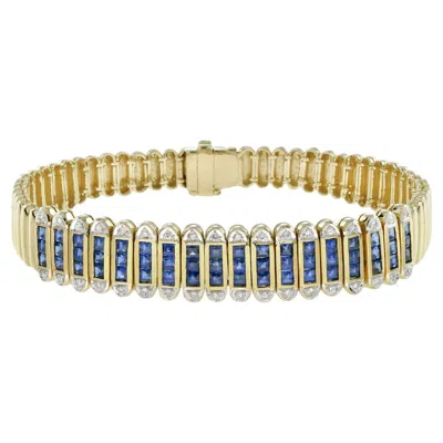 Pre-owned Unbranded French Cut Blue Sapphire & Diamond 18k Yellow Gold Unique Bracelet