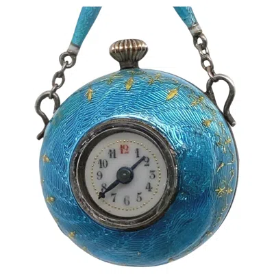 Pre-owned Unbranded Fully Restored Turquoise Enamelled Ball Watch Suspended On A Bow Brooch In Multi