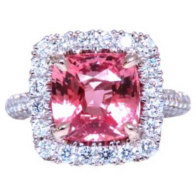 Pre-owned Unbranded Gia Certified 4.51ct Natural Padparadscha Diamonds Ring 18kt Gold Mod Halo12625* In Multi