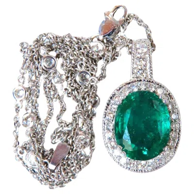 Pre-owned Unbranded Gia Certified 4.63ct Natural Emerald Diamonds Necklace 14kt Gold 11253* In Green