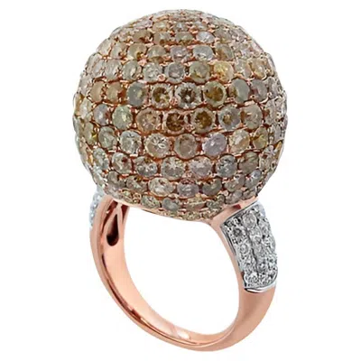 Pre-owned Unbranded Globe Pave Fancy Diamond & White Diamond 18k Rose Gold Ball Ring