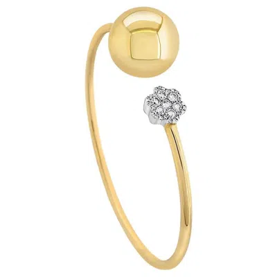 Pre-owned Unbranded Golden Globe White Diamond 18k Yellow Gold Ball Bangle Bracelet