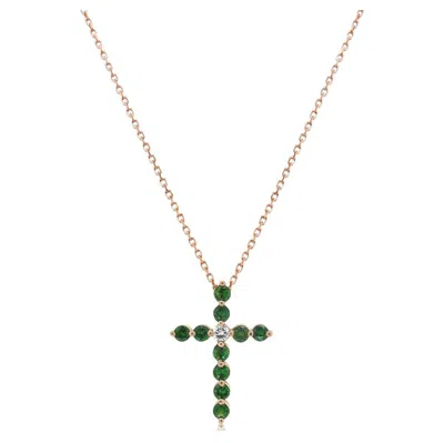 Pre-owned Unbranded Green Garnet & Fancy Diamond 18k Rose Gold Pendant Necklace In Red