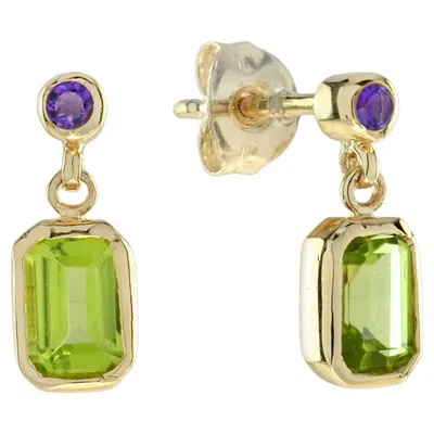 Pre-owned Unbranded Green Peridot And Purple Violet Amethyst Vintage Style Drop Yellow Gold Earrings