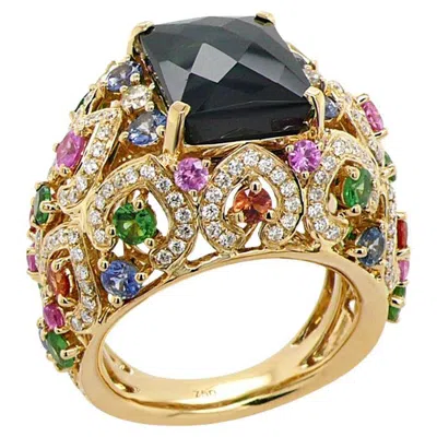 Pre-owned Unbranded Green Tourmaline White Diamond Multi-sapphire & Garnet 18k Yellow Gold Ring