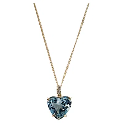 Pre-owned Unbranded Hand-made Chain Pendant With Aqua Blue Topaz In 14k Yellow Gold