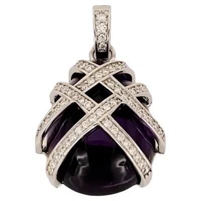 Pre-owned Unbranded Hand-made Jeweler Amethyst Pendant With Diamonds In Purple