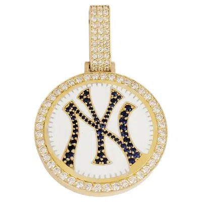 Pre-owned Unbranded Hand-made Ny Pendant In 14k Yellow Gold With Sapphire & Diamonds