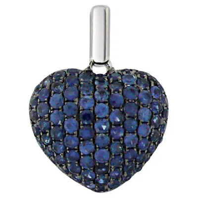 Pre-owned Unbranded Heart Blue Sapphire Pave Set 18k White Gold Love Shape Pendant