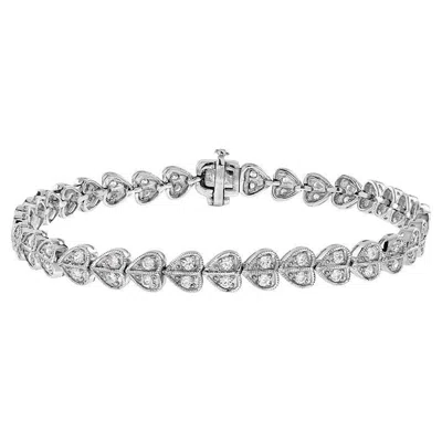 Pre-owned Unbranded Heart Motif Shape Vintage Inspired Diamond Tennis Line 14k White Gold Bracelet