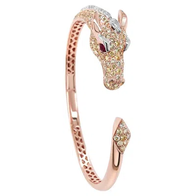 Pre-owned Unbranded Horse Stallion Pony Diamond Pave Ruby Rose White Gold Animal Bangle Bracelet